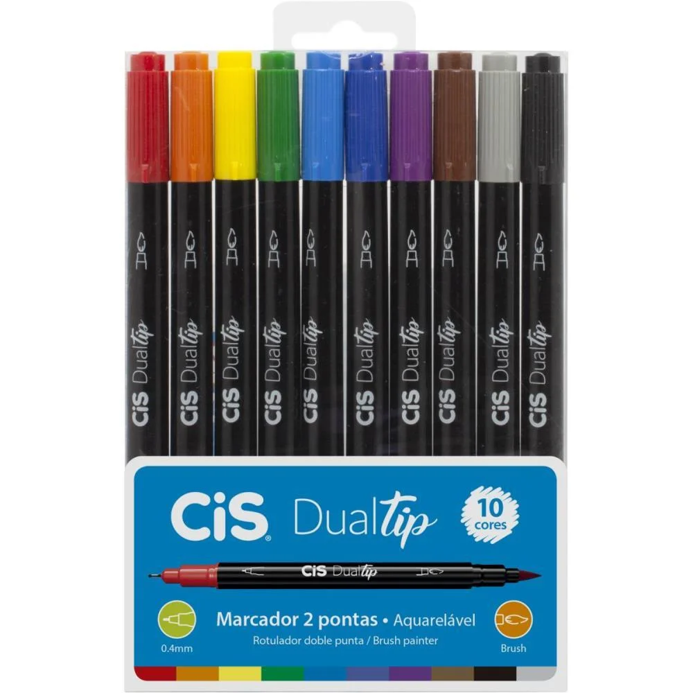 MARCADOR ARTISTICO CIS DUAL TIP BRUSH 10CORES SERTIC (ESTOJO) - imagem 2