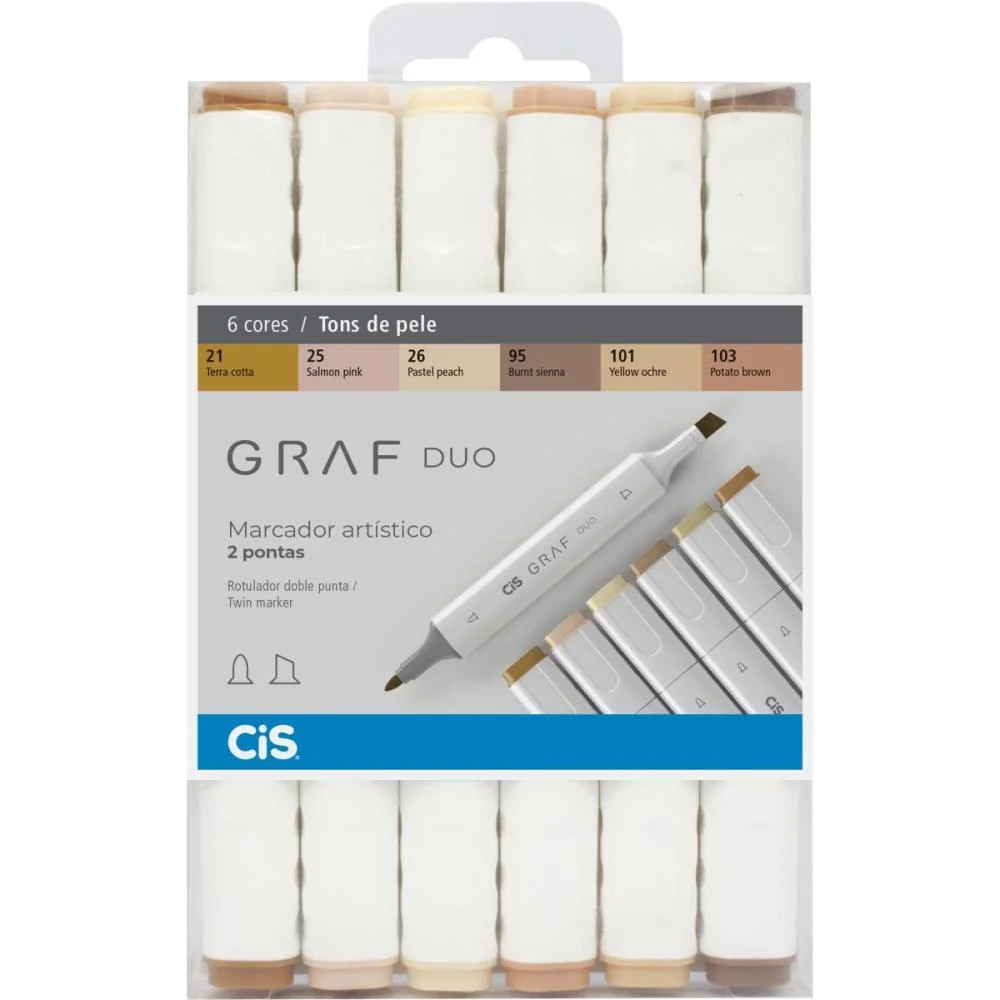 MARCADOR ARTISTICO CIS GRAF DUO 2PONTAS 6 CORES SERTIC (ESTOJO) - imagem 2