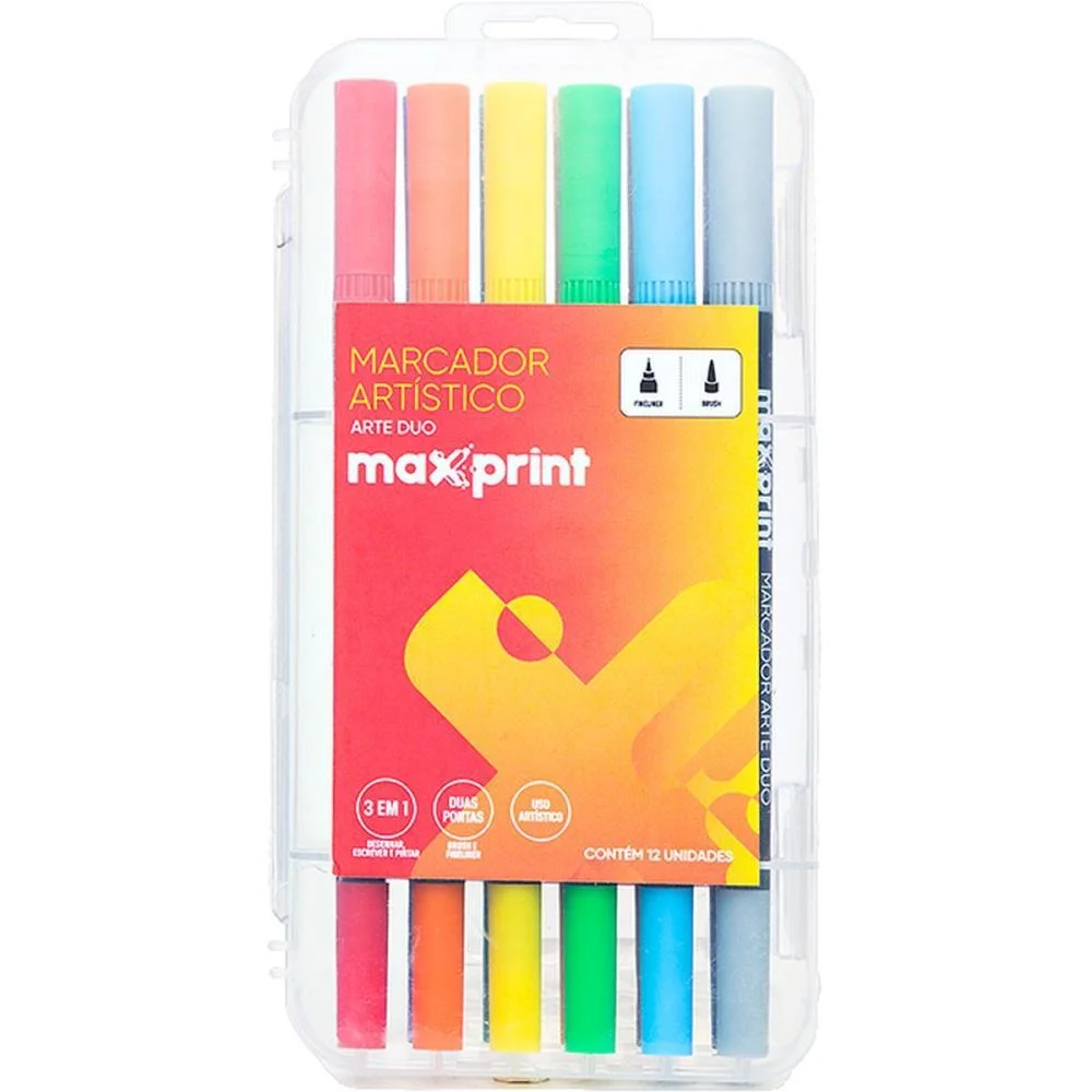 MARCADOR ARTISTICO ARTE DUO 3EM1 12 CORES MAXPRINT (ESTOJO) - imagem 3