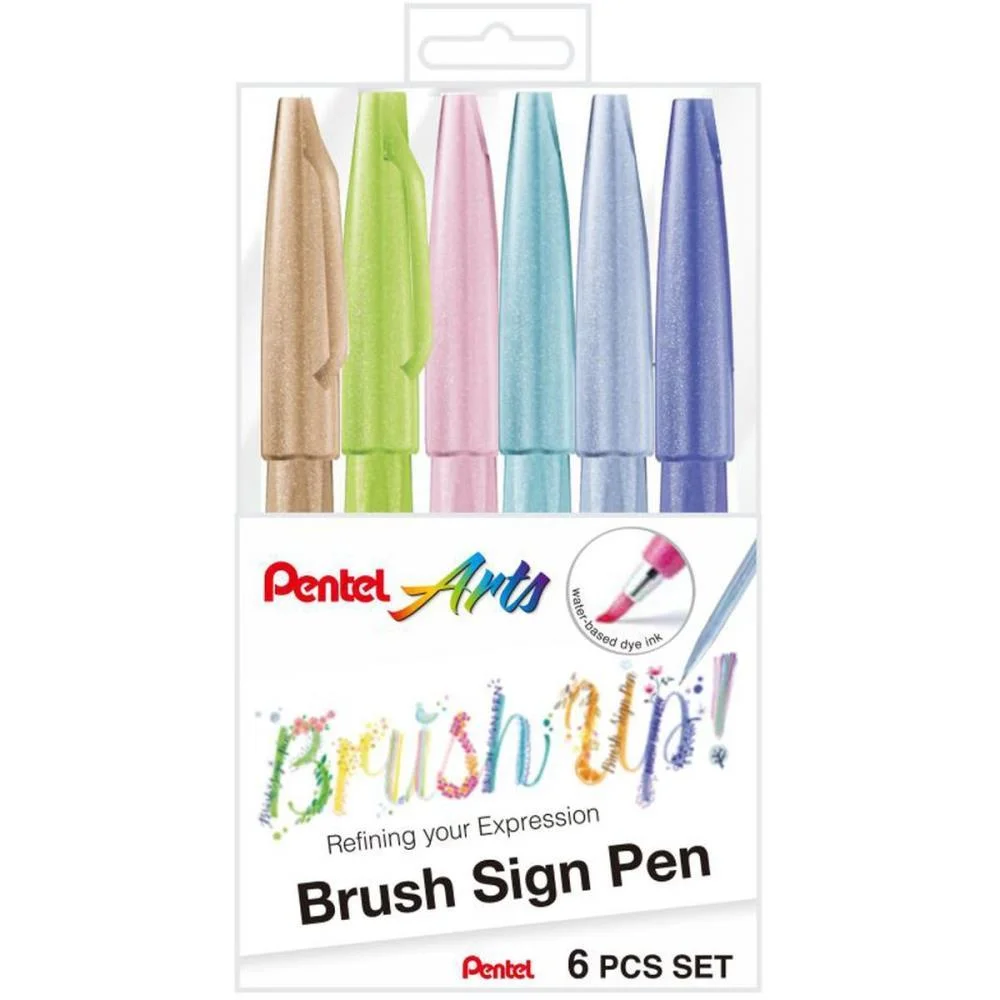 MARCADOR ARTISTICO BRUSH SIGN PEN 6 CORES PASTEL PENTEL (KIT) - imagem 7