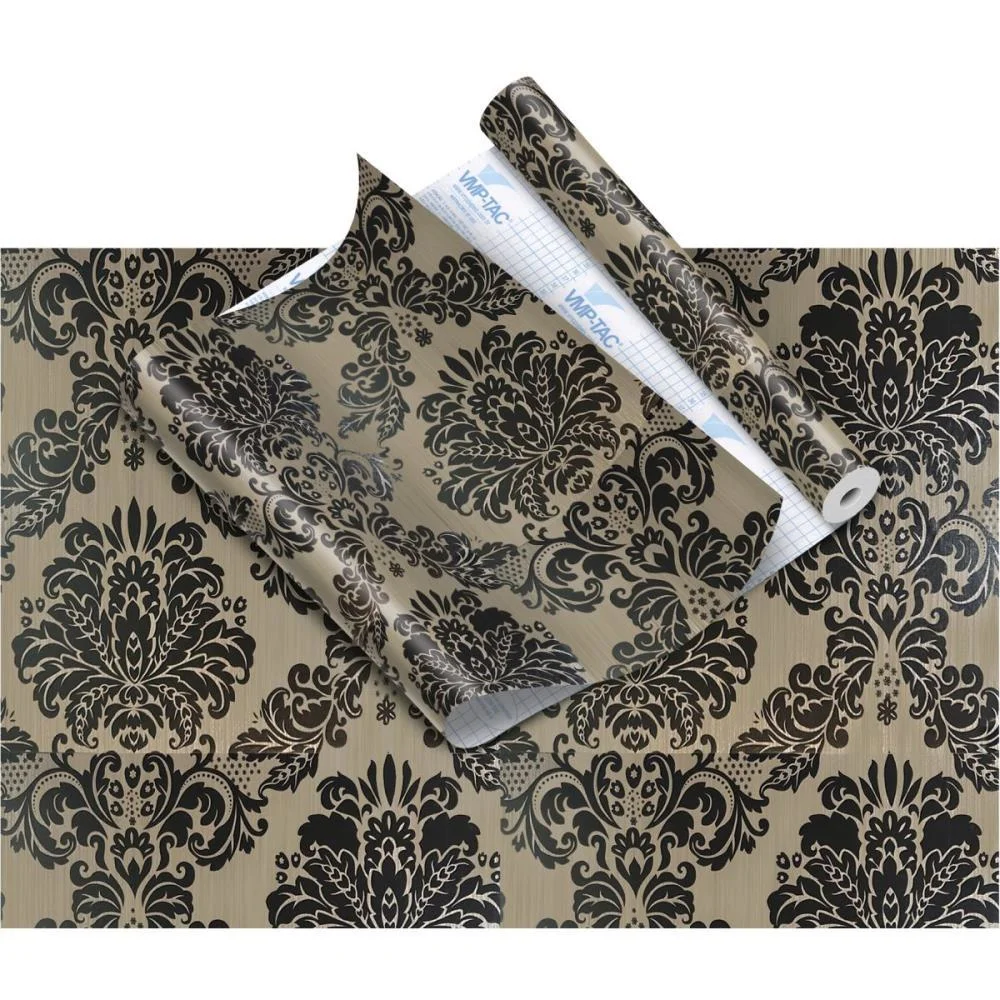 PLASTICO ADESIVO 45CMX10M ARABESCO PRETO/MARROM V.M.P. (ROLO) - imagem 3
