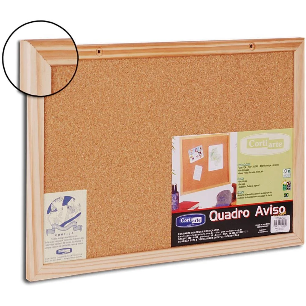 QUADRO AVISO MOLDURA MADEIRA CORTICA STANDARD 090X060CM CORTIARTE (UNIDADE) - imagem 2