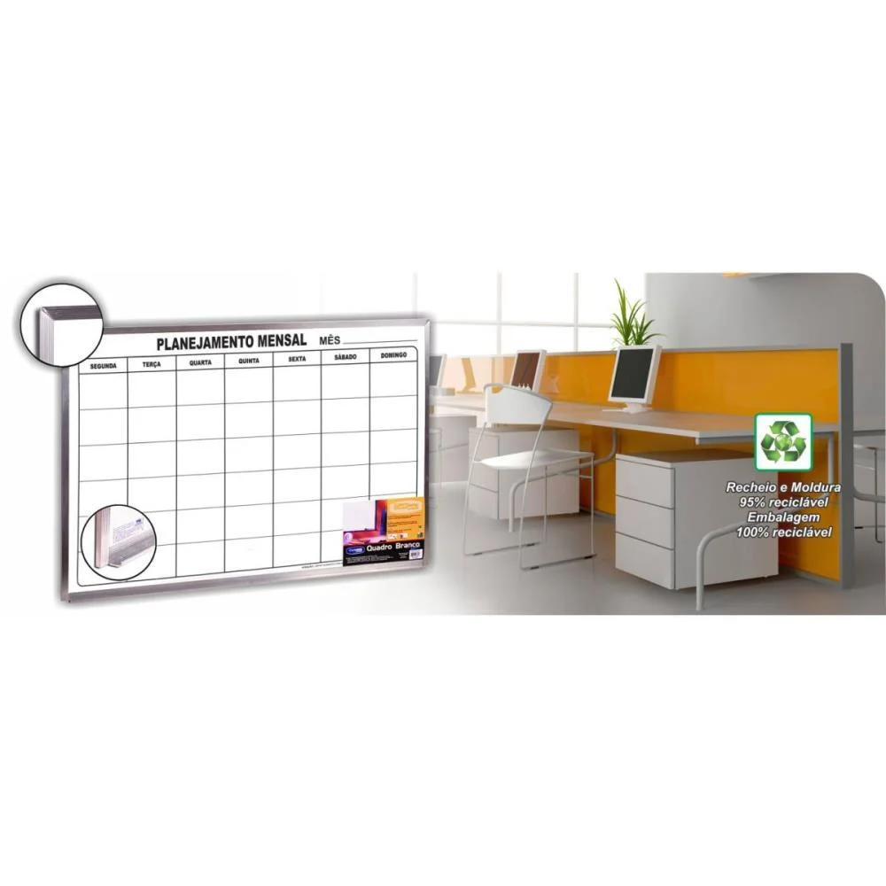 QUADRO BRANCO MOLDURA ALUMINIO 090X060CM PLANEJAMENTO MENSAL CORTIARTE (UNIDADE) - imagem 4