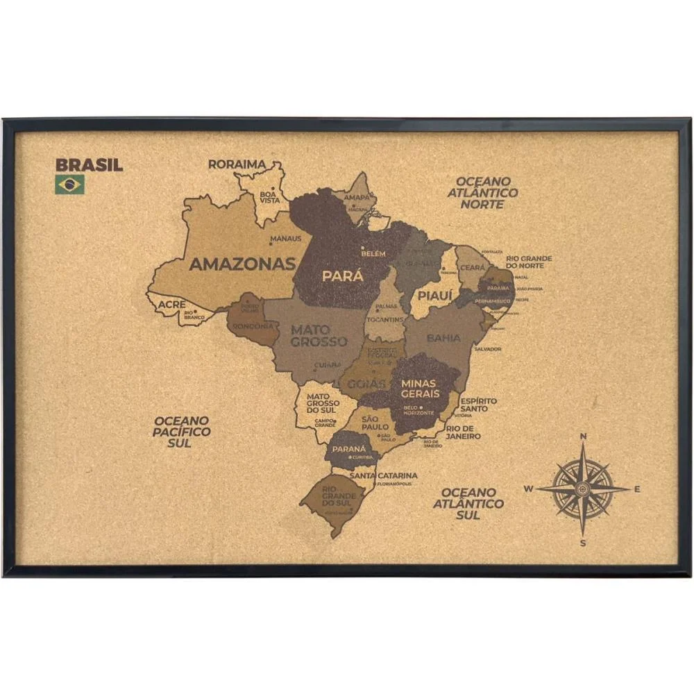 QUADRO DECORATIVO MAPA BRASIL CORTICA 90X60CM STALO (UNIDADE) - imagem 4