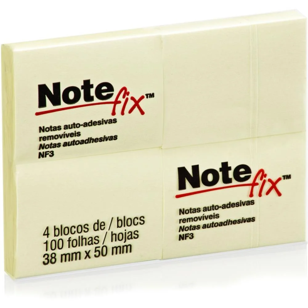 BLOCO DE RECADO AUTOADESIVO NOTEFIX 100F. 38MMX50MM AMAREL 3M (PCT.C/04) - imagem 2