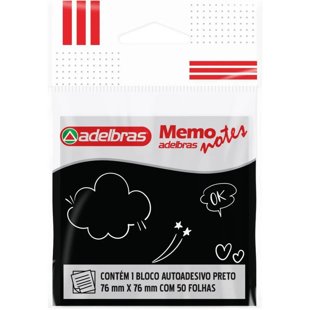 BLOCO DE RECADO AUTOADESIVO MEMONOTE PRETO 76X76 50FLS. ADELBRAS (UNIDADE) - imagem 2