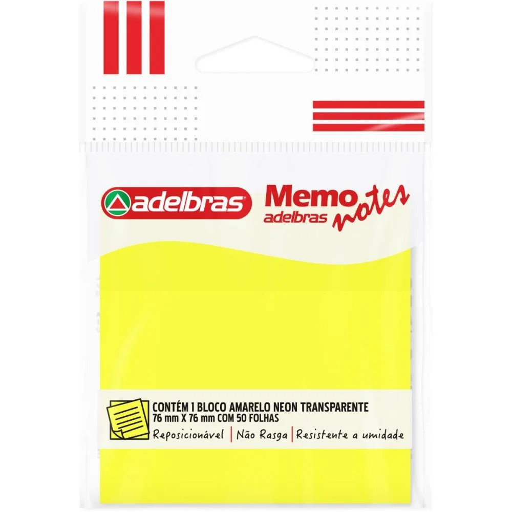 BLOCO DE RECADO AUTOADESIVO MEMONOTE TRANSP 76X76 AMARELO ADELBRAS (UNIDADE) - imagem 3