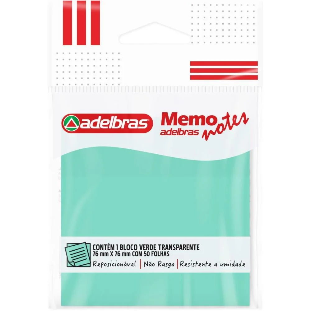 BLOCO DE RECADO AUTOADESIVO MEMONOTE TRANSPARENTE 76X76 VE ADELBRAS (UNIDADE) - imagem 3