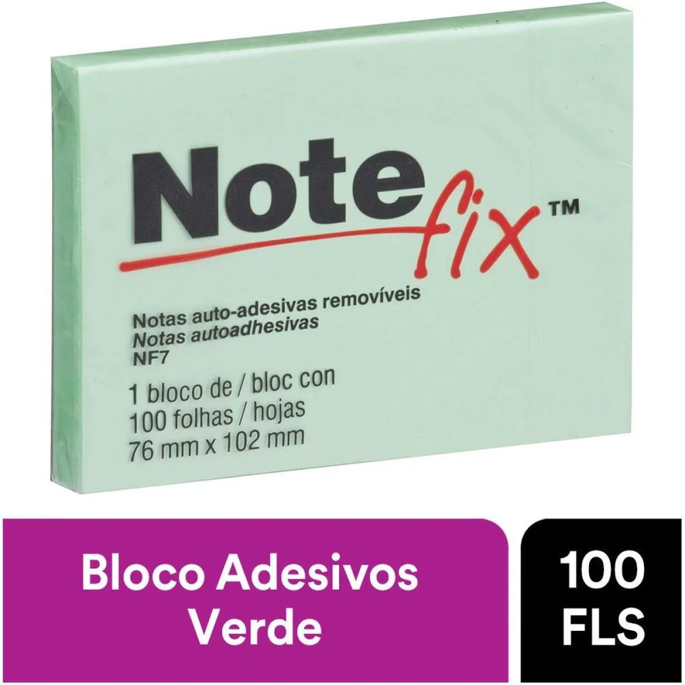 BLOCO DE RECADO AUTOADESIVO NOTEFIX 100F.76MMX102MM VERDE 3M (UNIDADE) - imagem 4