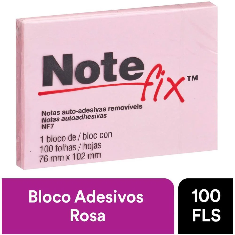 BLOCO DE RECADO AUTOADESIVO NOTEFIX 100F.76MMX102MM ROSA 3M (UNIDADE) - imagem 4