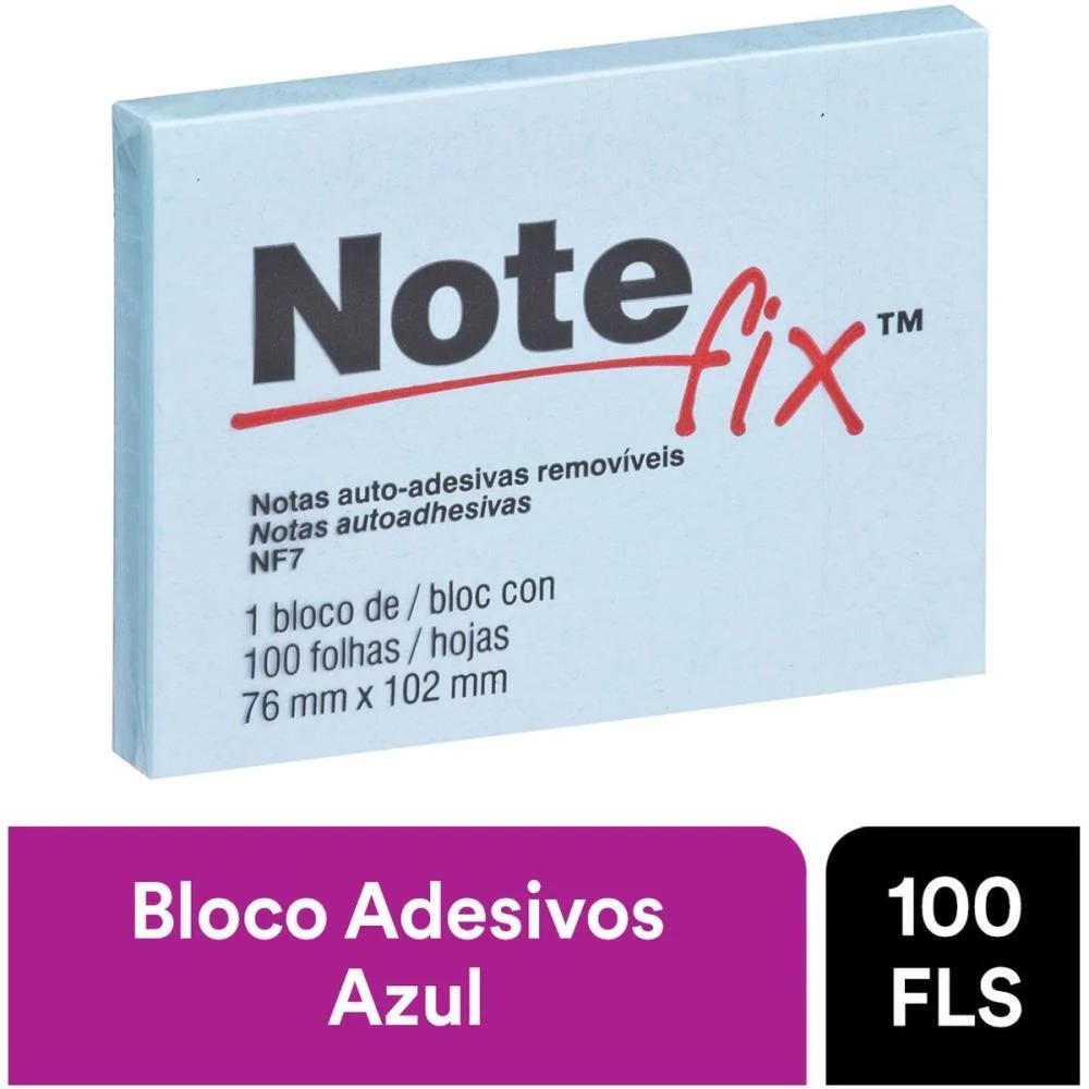 BLOCO DE RECADO AUTOADESIVO NOTEFIX 100F.76MMX102MM AZUL 3M (UNIDADE) - imagem 4