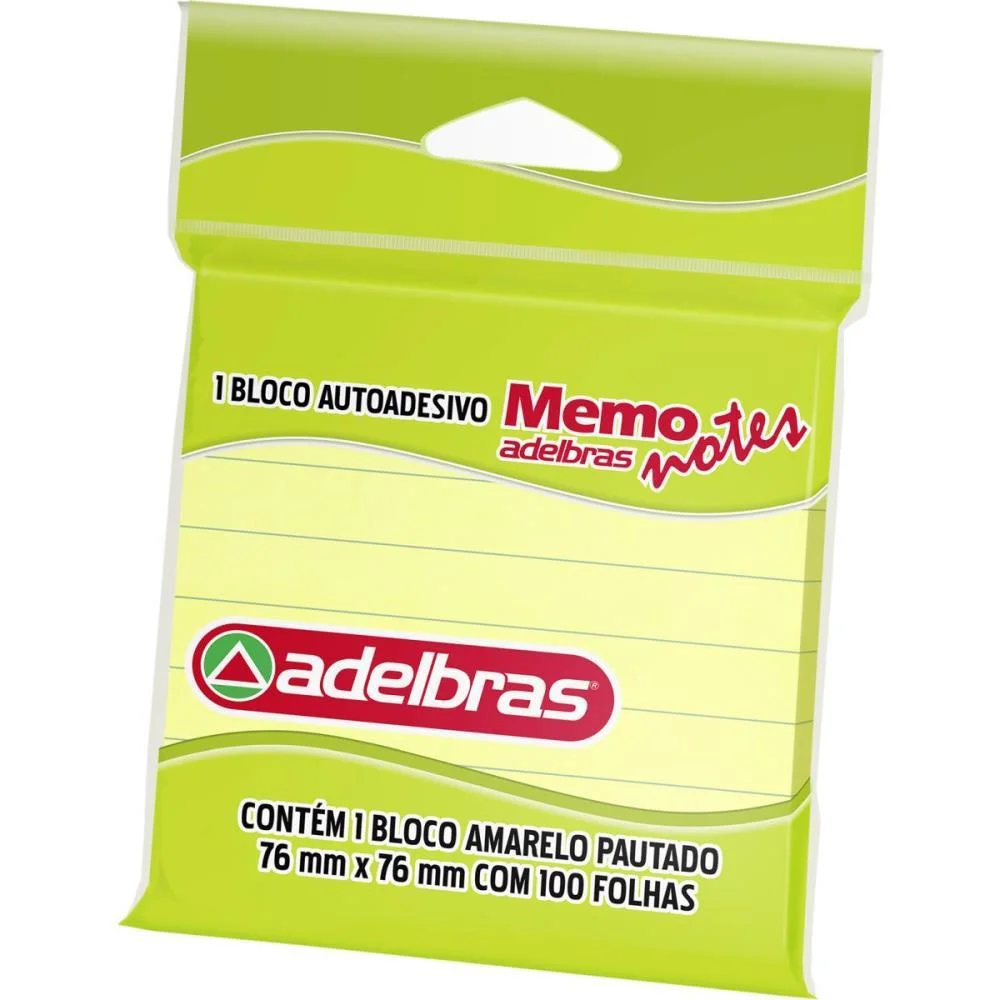 BLOCO DE RECADO AUTOADESIVO MEMONOTE AM. PAUT. 76X76 100FL ADELBRAS (UNIDADE) - imagem 2