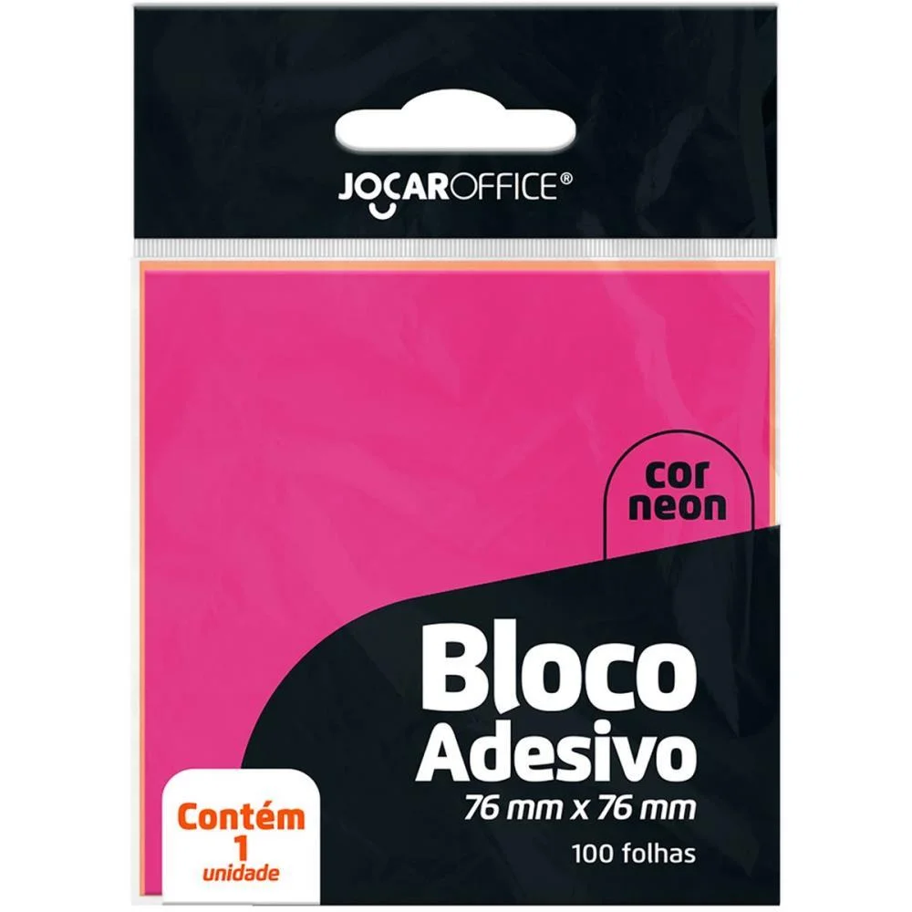 BLOCO DE RECADO AUTOADESIVO JOCAR ROSA NEON 76X76 100FLS. LEONORA (CX.C/12) - imagem 2