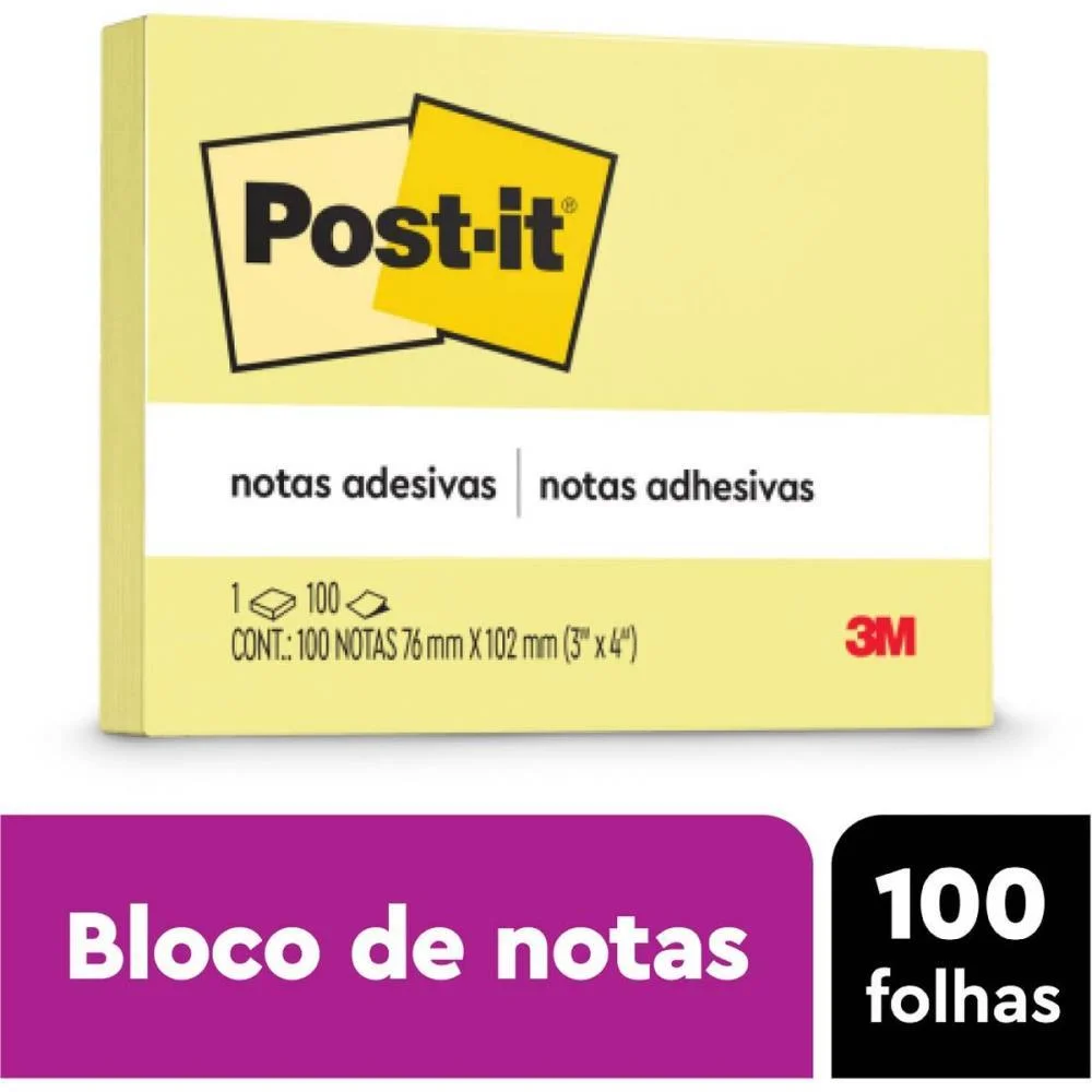 BLOCO DE RECADO POST-IT 657 AMARELO 76X102MM C/100FLS 3M (UNIDADE) - imagem 6