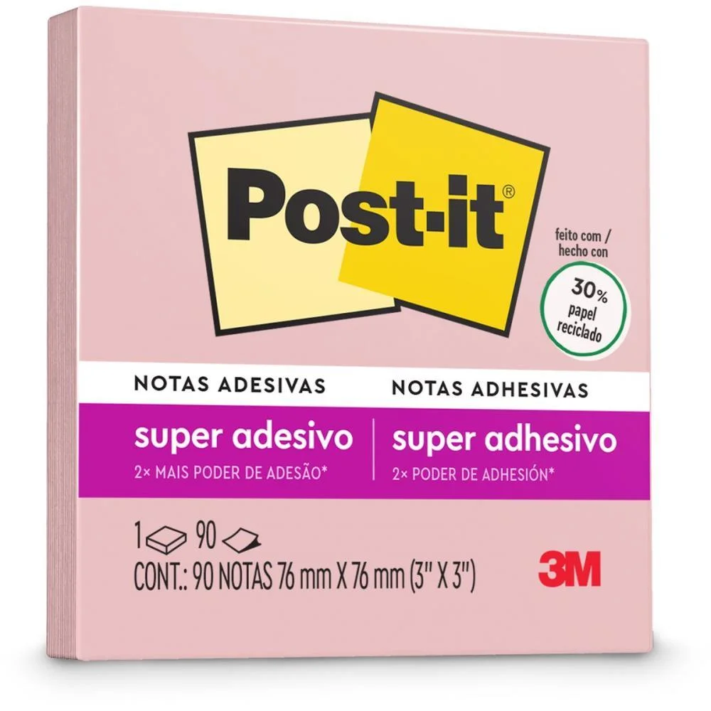 BLOCO DE RECADO POST-IT 76X76MM ROSA MILENIO 90FLS. 3M (UNIDADE) - imagem 2