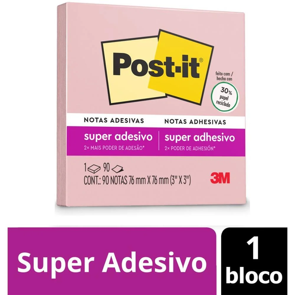 BLOCO DE RECADO POST-IT 76X76MM ROSA MILENIO 90FLS. 3M (UNIDADE) - imagem 3