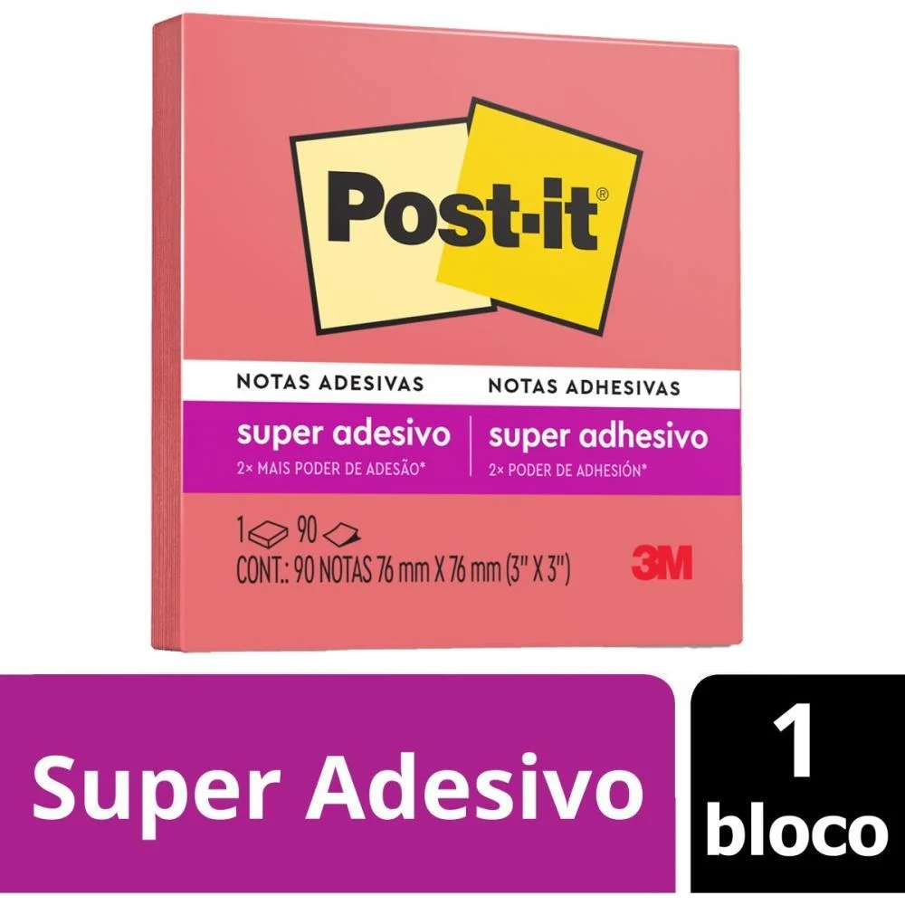 BLOCO DE RECADO POST-IT 76X76MM POPPY 90FLS. 3M (UNIDADE) - imagem 3