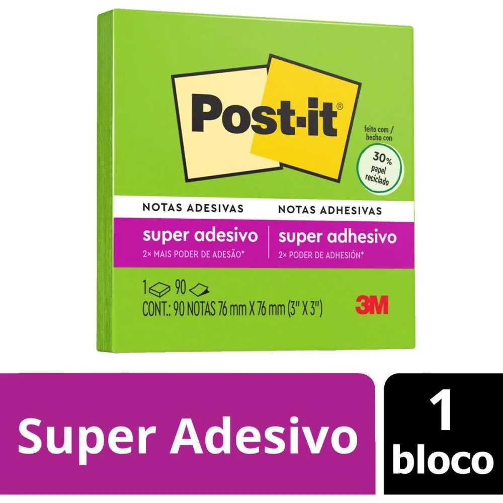 BLOCO DE RECADO POST-IT 76X76MM VERDE LIMEADE 90FLS. 3M (UNIDADE) - imagem 3