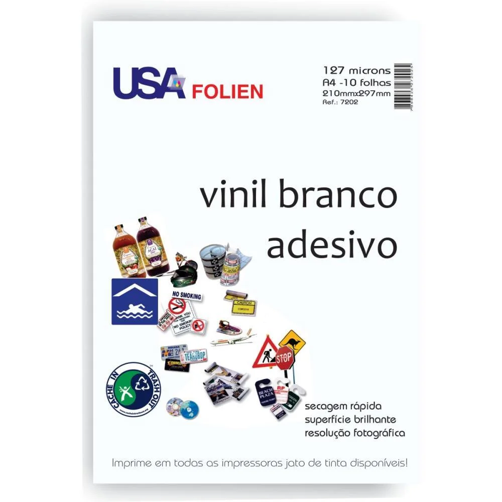 PAPEL FOTOGRAFICO INKJET A4 VINIL ADESIVO BRANCO USA FOLIEN (CX.C/10) - imagem 2