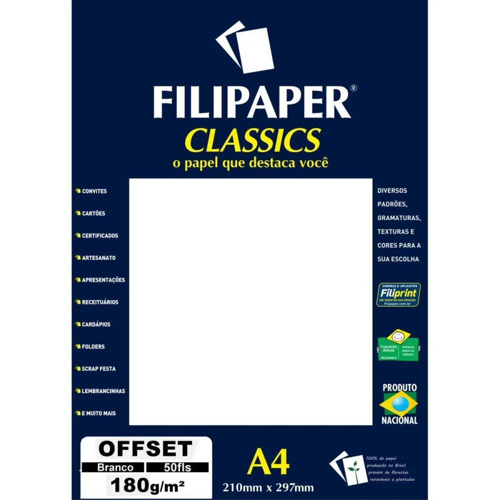 PAPEL PARA IMPRESSAO A4 OFFSET BRANCO 180GR. FILIPERSON (PCT.C/50) - imagem 2