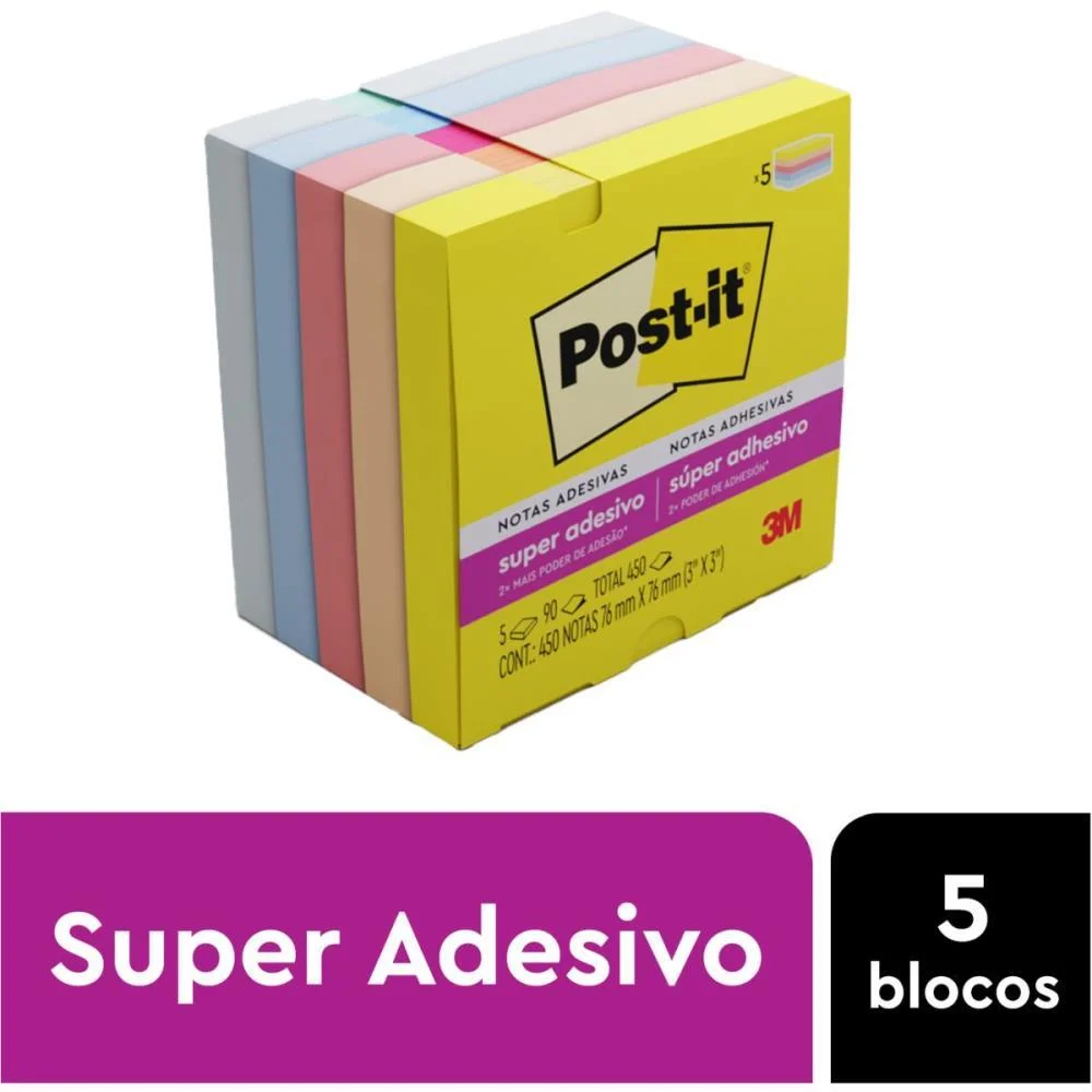 BLOCO DE RECADO POST-IT 76MMX76MM ALEGRIA 90FLS. 3M (PCT.C/05) - imagem 3