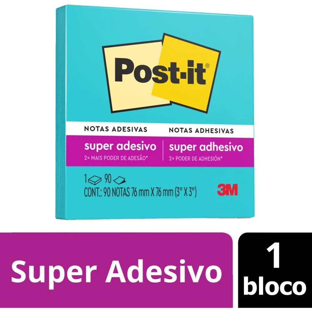 BLOCO DE RECADO POST-IT 76X76MM AZUL ELETRICO 90FLS. 3M (UNIDADE) - imagem 3