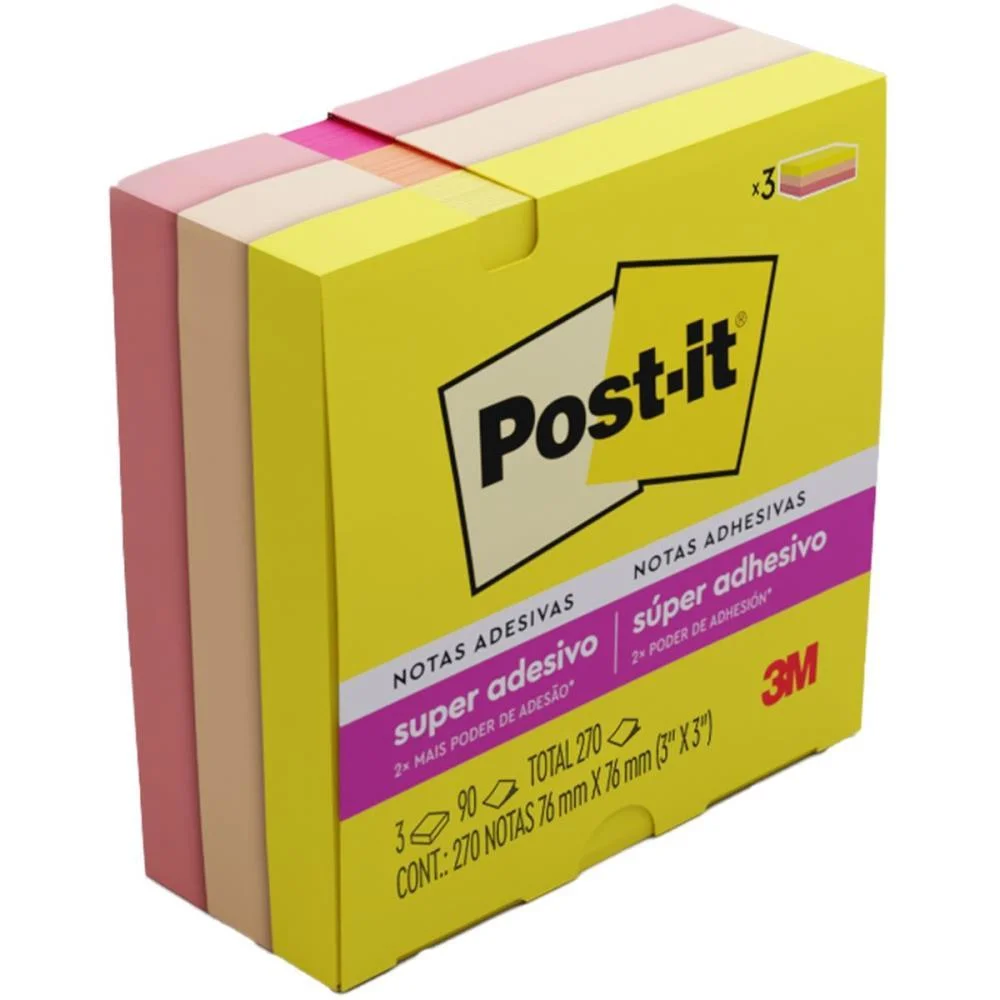 BLOCO DE RECADO POST-IT 76MMX76MM ALEGRIA 90FLS 3M (PCT.C/03) - imagem 2