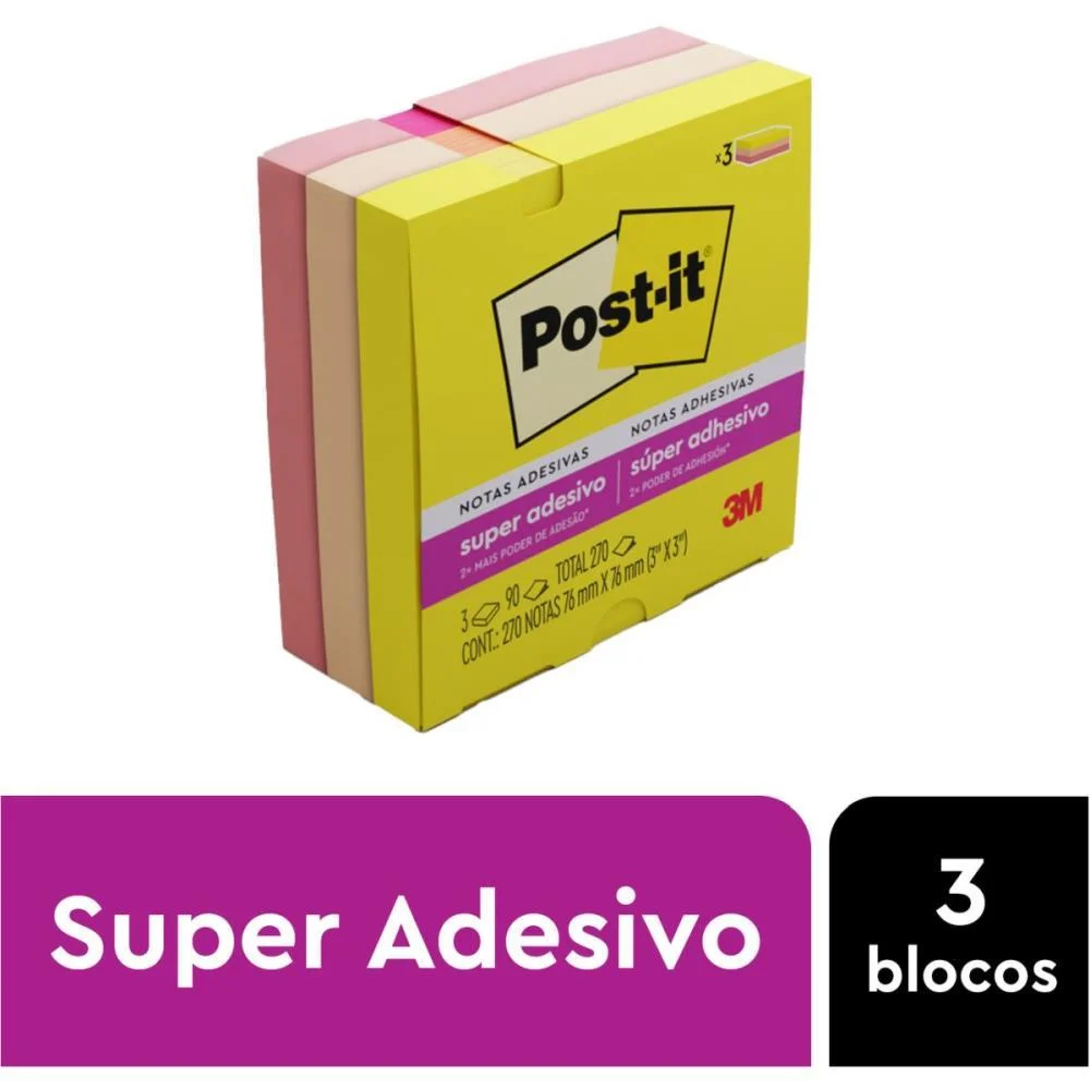 BLOCO DE RECADO POST-IT 76MMX76MM ALEGRIA 90FLS 3M (PCT.C/03) - imagem 3