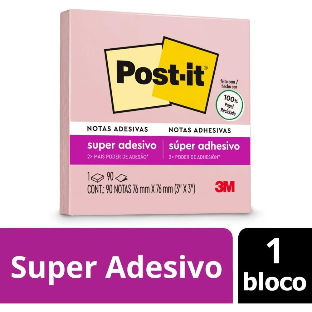 BLOCO DE RECADO POST-IT 76MMX76MM SAL ROSA 90 FLS. 3M (UNIDADE) - imagem 3