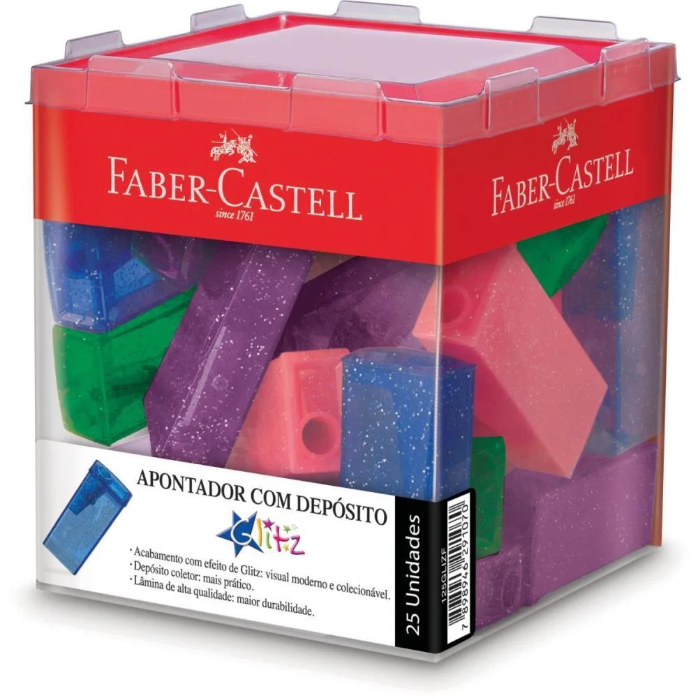 APONTADOR COM DEPOSITO GLITZ TUBO PLASTICO 4 CORES FABER-CASTELL (DP.C/25) - imagem 3