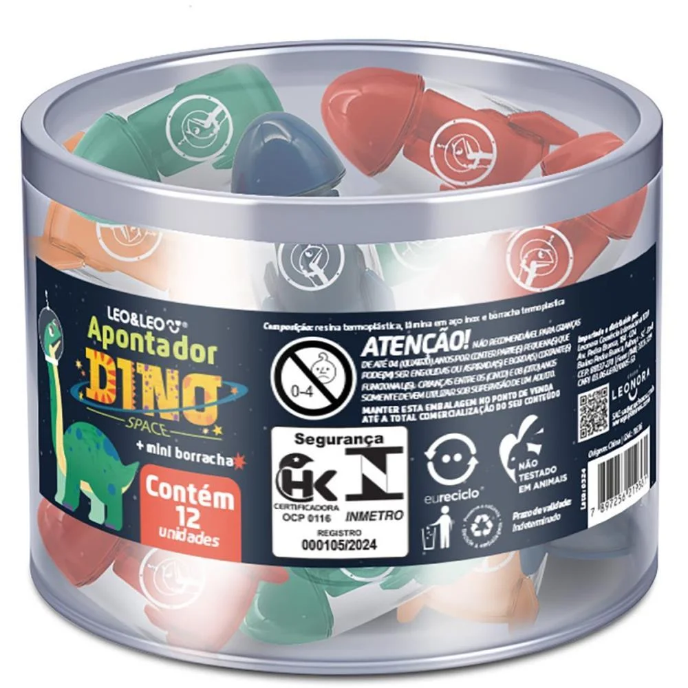 APONTADOR COM DEPOSITO DINO SPACE FOGUETE 4 CORES LEONORA (POTE-12) - imagem 4
