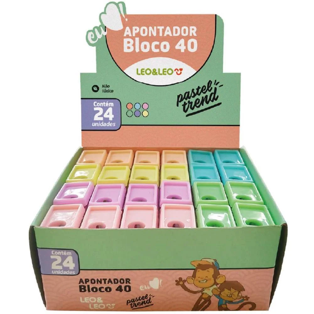 APONTADOR COM DEPOSITO BLOCO 4CM 6CORES PASTEL LEONORA (CX.C/24) - imagem 3