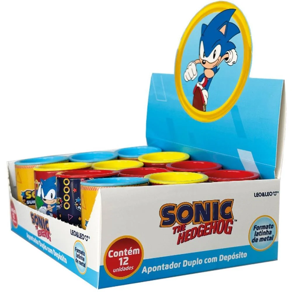 APONTADOR COM DEPOSITO 2 FUROS SONIC LATINHA BIG/PADRAO 3COR LEONORA (DP.C/12) - imagem 2