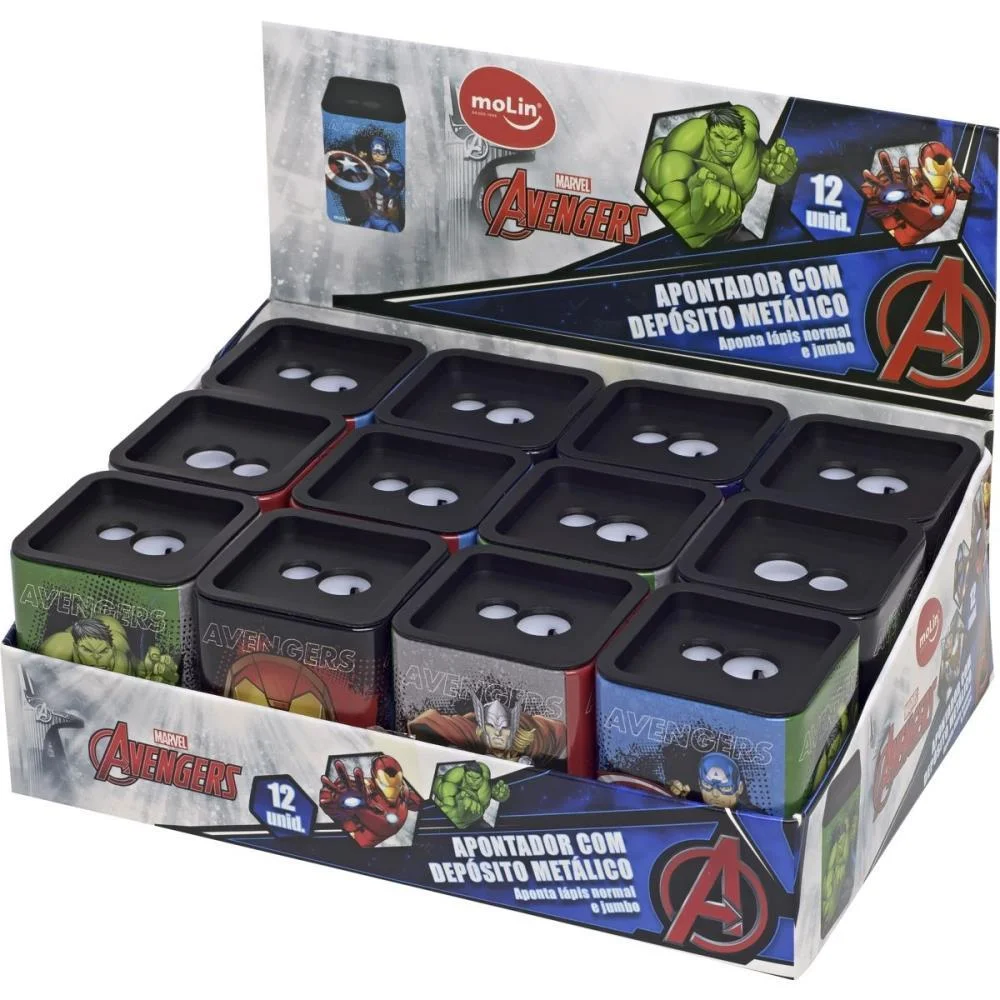 APONTADOR COM DEPOSITO 2 FUROS AVENGERS QUADRADO METALICO 4MO MOLIN (DP.C/12) - imagem 5