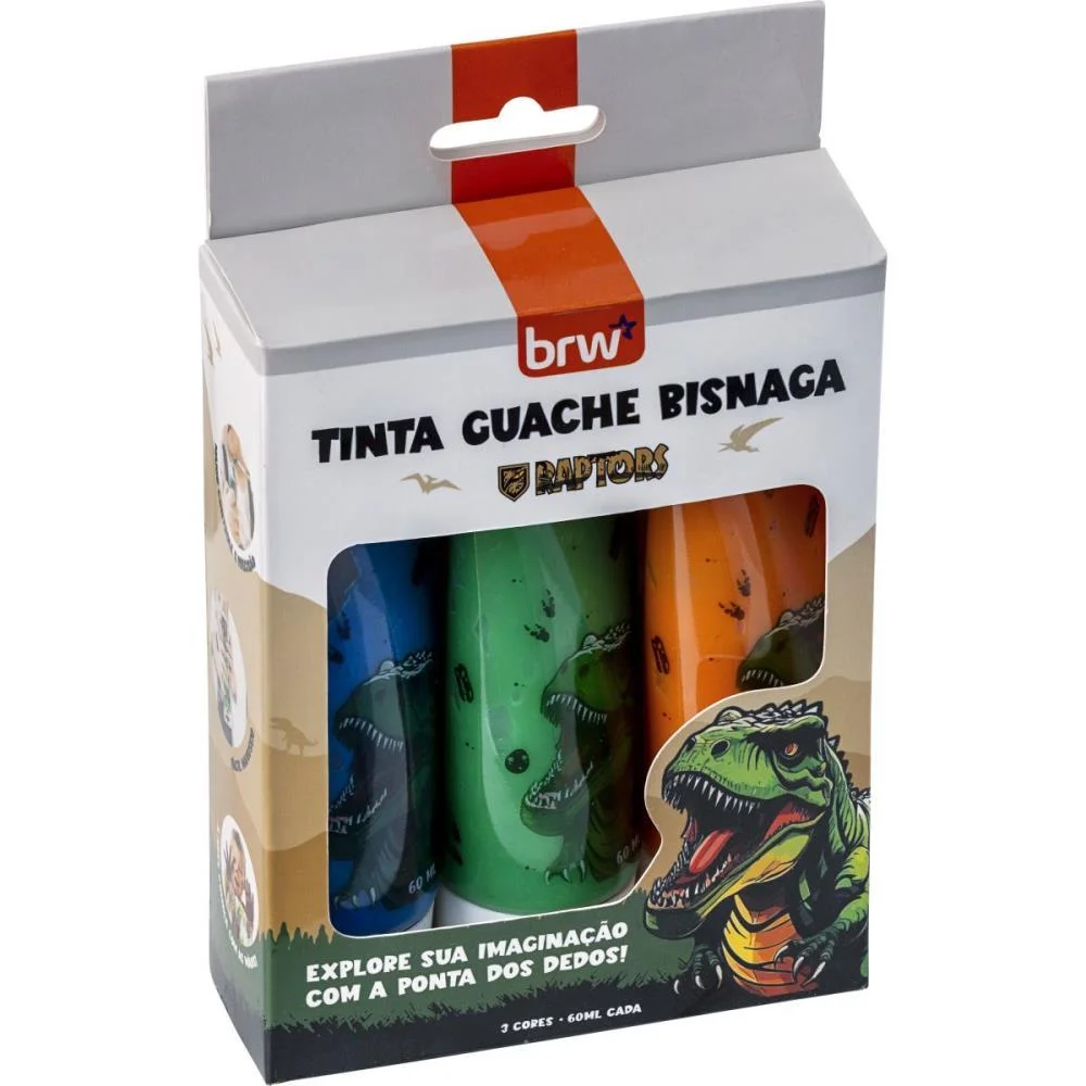 TINTA GUACHE BISNAGA RAPTORS 3 CORES 60ML BRW (CAIXA) - imagem 2