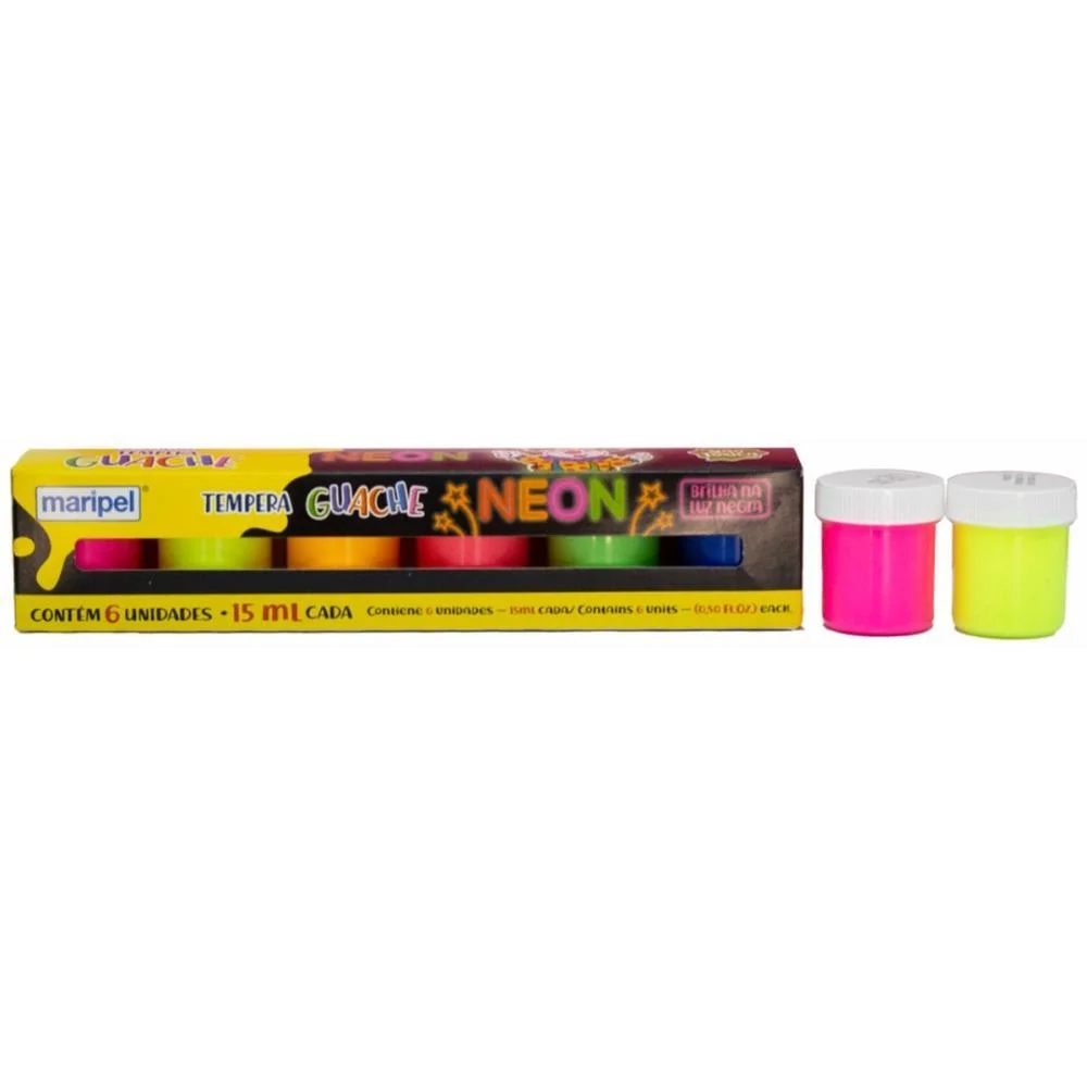 TINTA GUACHE 015ML 06 CORES NEON MARIPEL (ESTOJO) - imagem 4