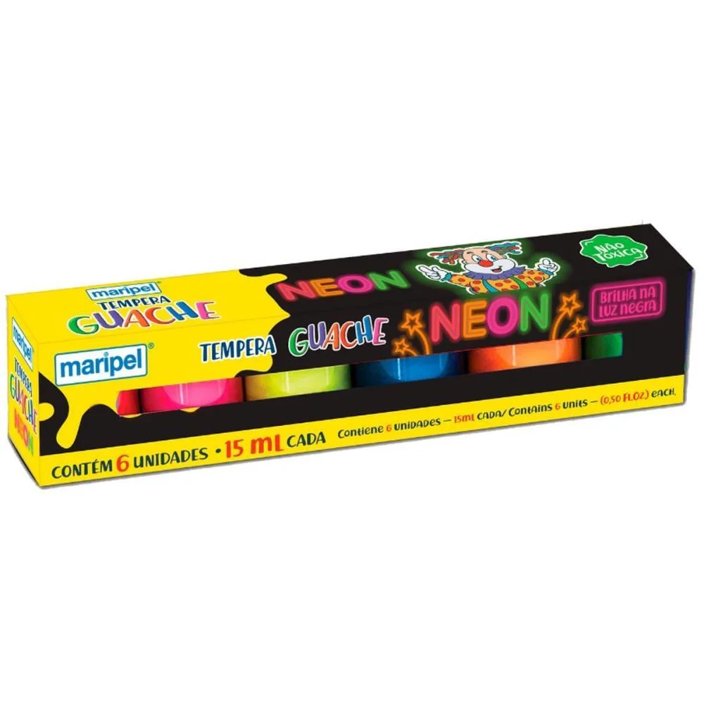 TINTA GUACHE 015ML 06 CORES NEON MARIPEL (ESTOJO) - imagem 5