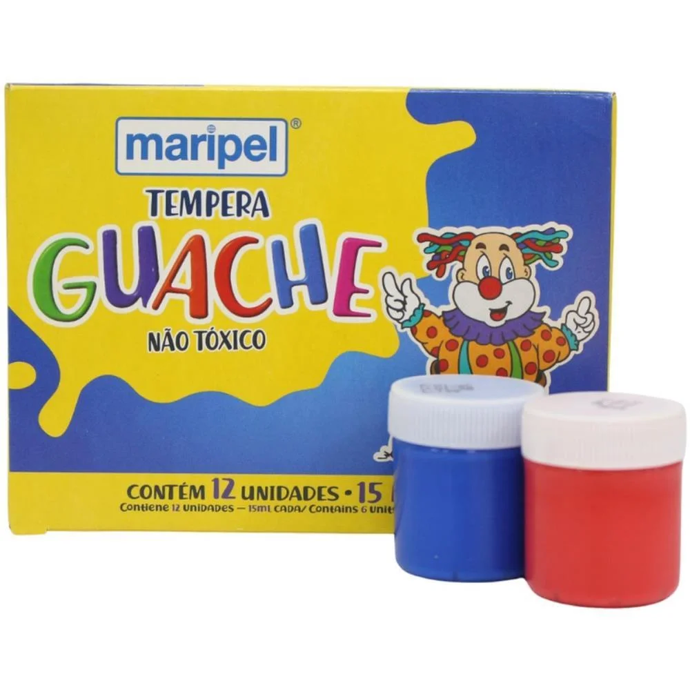 TINTA GUACHE 015ML 12 CORES MARIPEL (ESTOJO) - imagem 3
