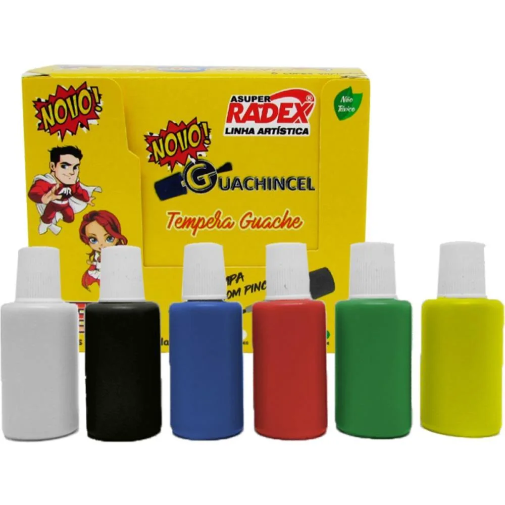 TINTA GUACHE 015ML ESCOLAR 18ML C/PINCEL 6 CORES RADEX (ESTOJO) - imagem 3