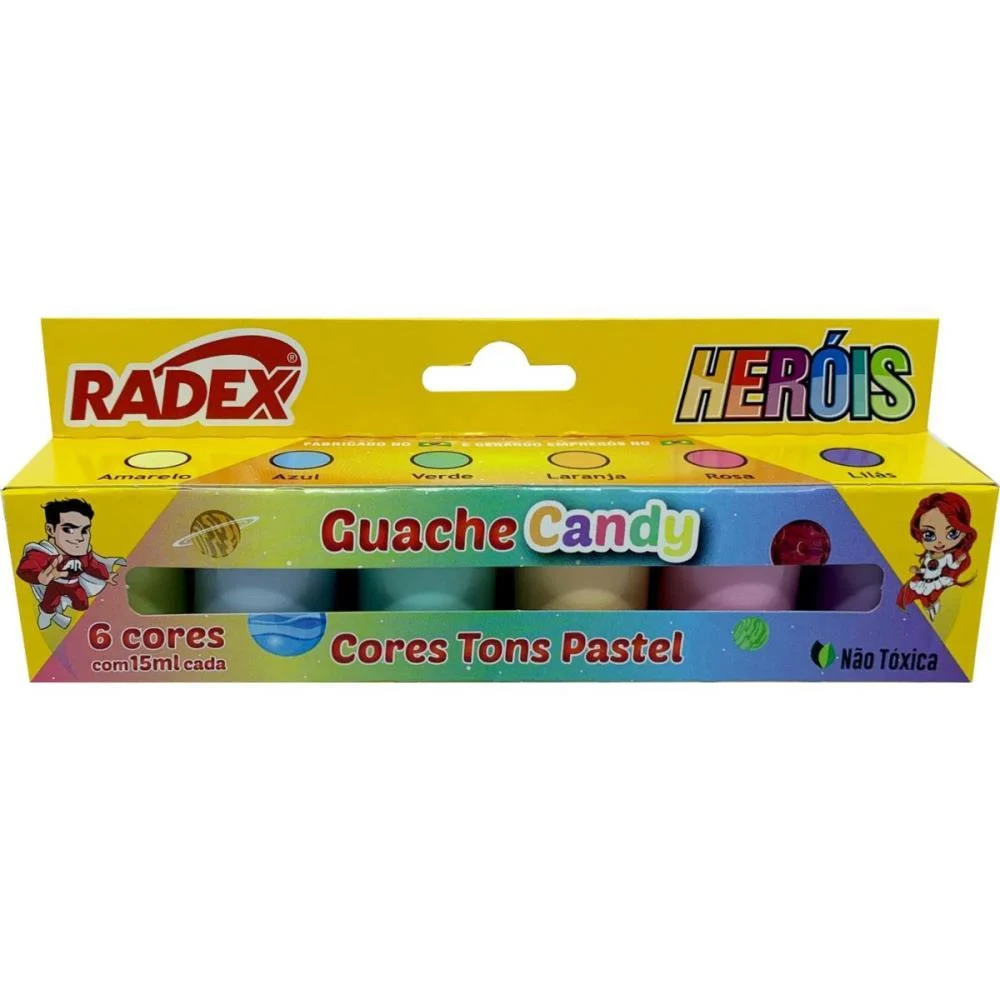 TINTA GUACHE 015ML 6 CORES CANDY COLOR RADEX (ESTOJO) - imagem 2