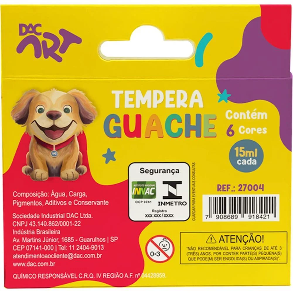 TINTA GUACHE 015ML 6 CORES DAC (PCT.C/12) - imagem 4