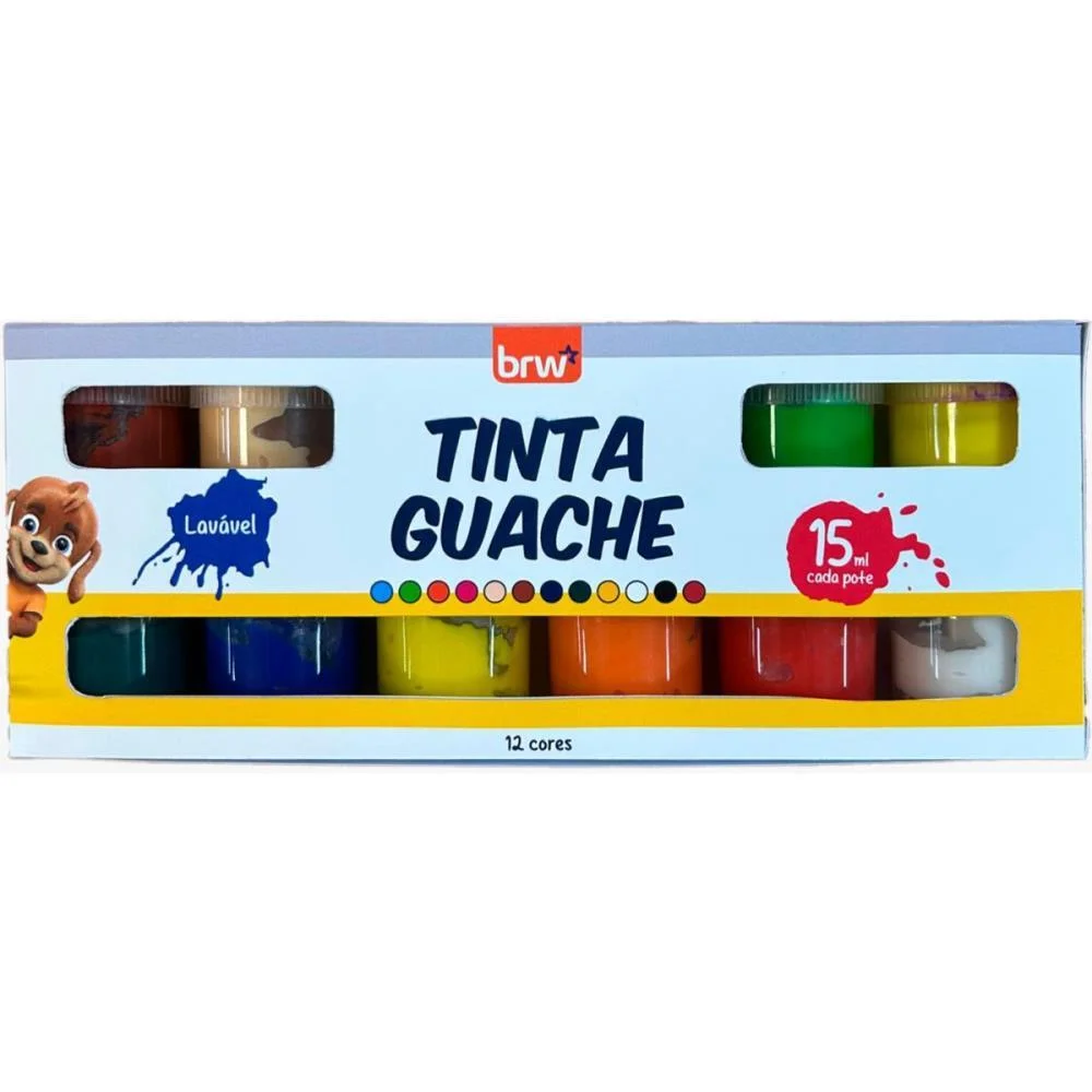 TINTA GUACHE 015ML 12 CORES BASICAS BRW (CAIXA) - imagem 2