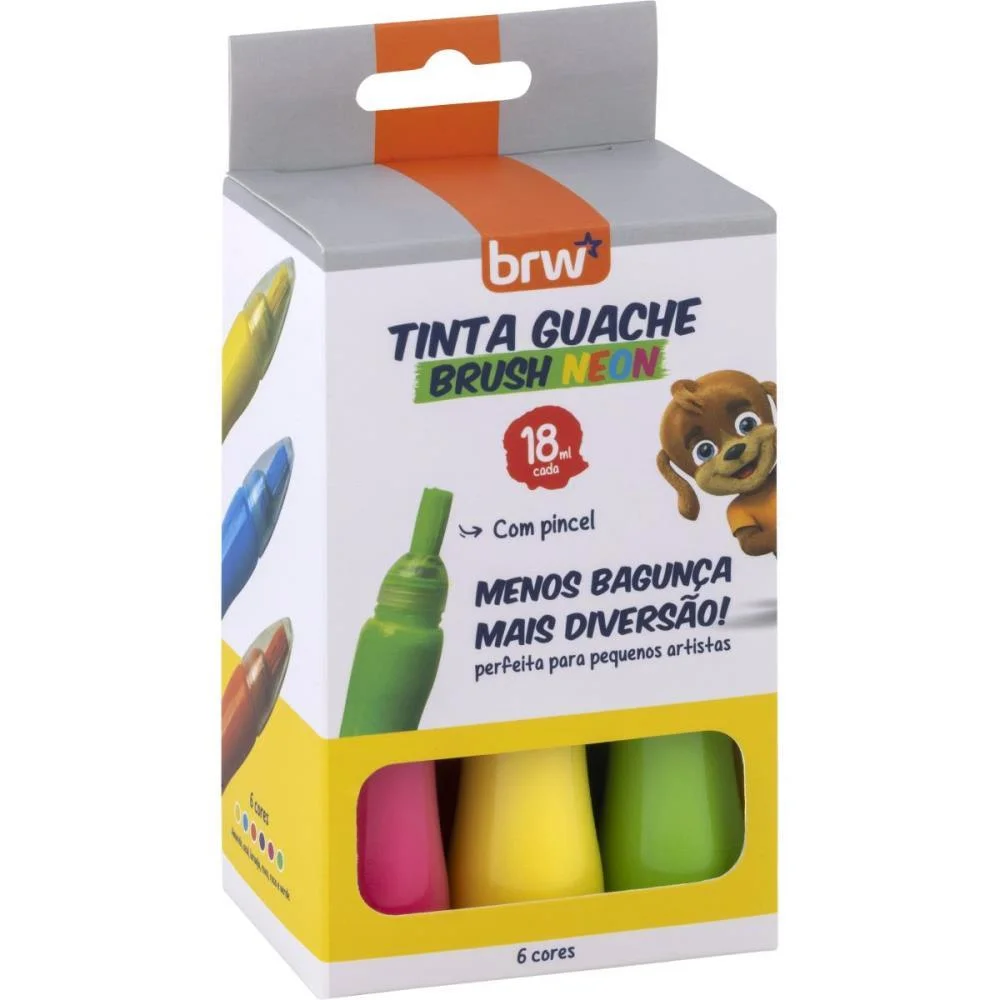 TINTA GUACHE 015ML 18ML 6 CORES NEON BRW (CAIXA) - imagem 2