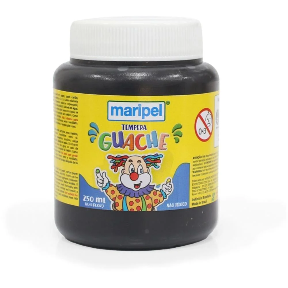 TINTA GUACHE 250ML PRETO MARIPEL (CX.C/06) - imagem 2