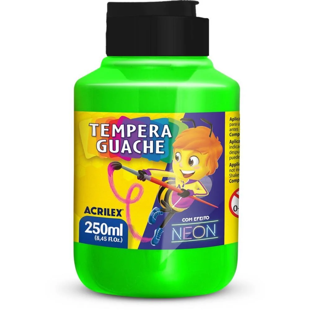 TINTA GUACHE 250ML VERDE NEON ACRILEX (PCT.C/06) - imagem 3