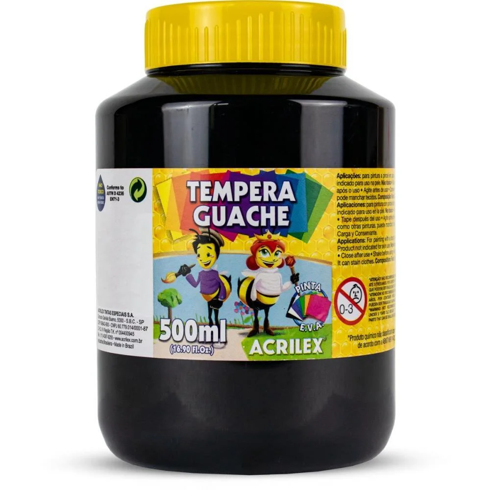 TINTA GUACHE 500ML PRETO ACRILEX (CX.C/06) - imagem 2
