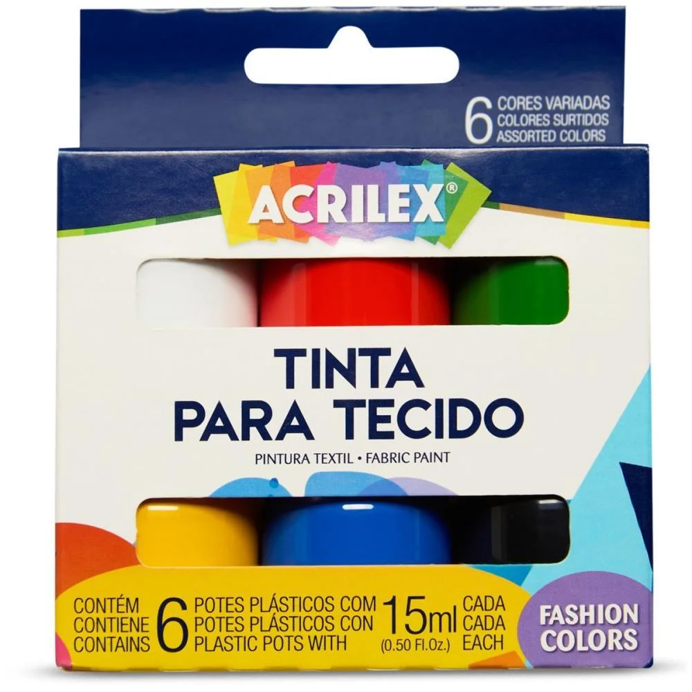 TINTA PARA TECIDO FASHION COLORS 15ML 6CORES (S) ACRILEX (CX.C/03) - imagem 2