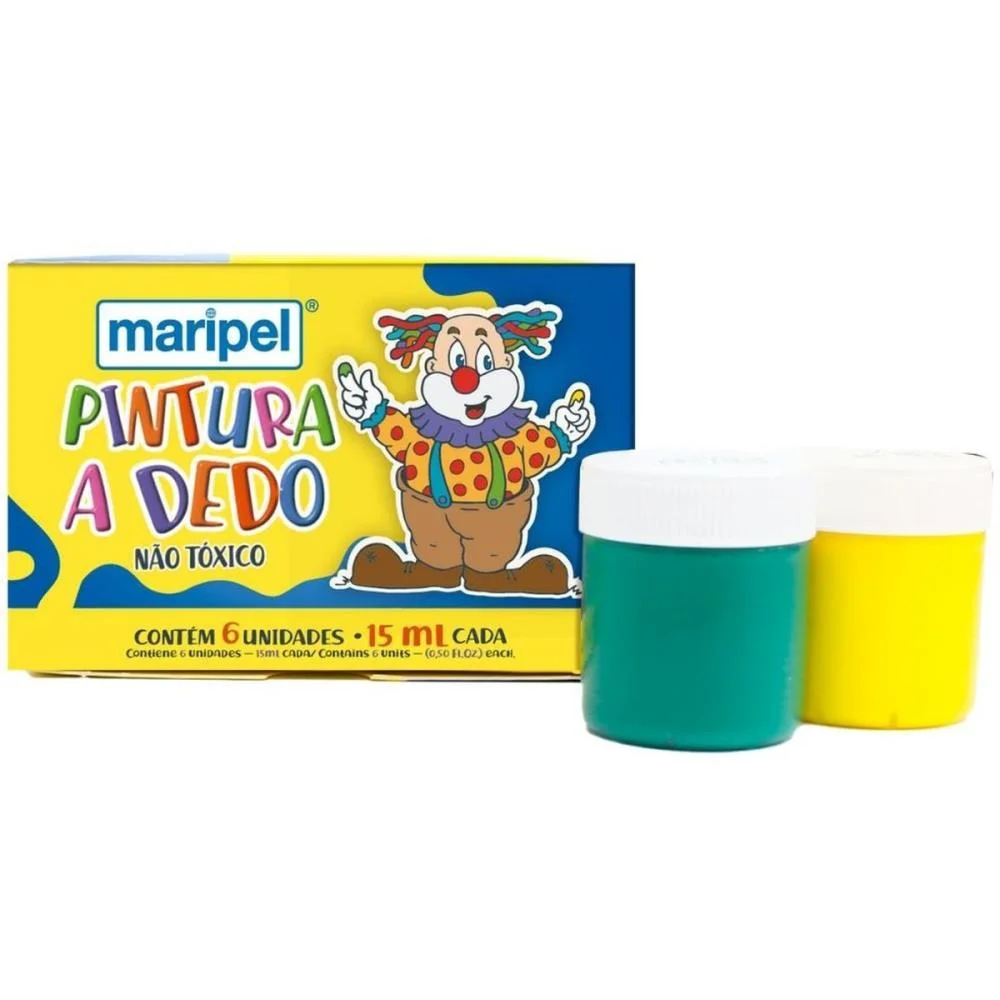 TINTA PINTURA A DEDO 06 CORES 15ML. MARIPEL (ESTOJO) - imagem 2