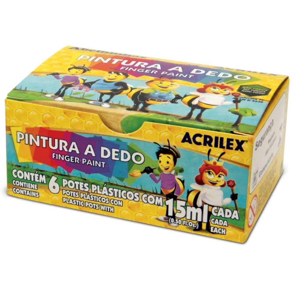 TINTA PINTURA A DEDO 06 CORES 15ML ACRILEX (PCT.C/06) - imagem 2