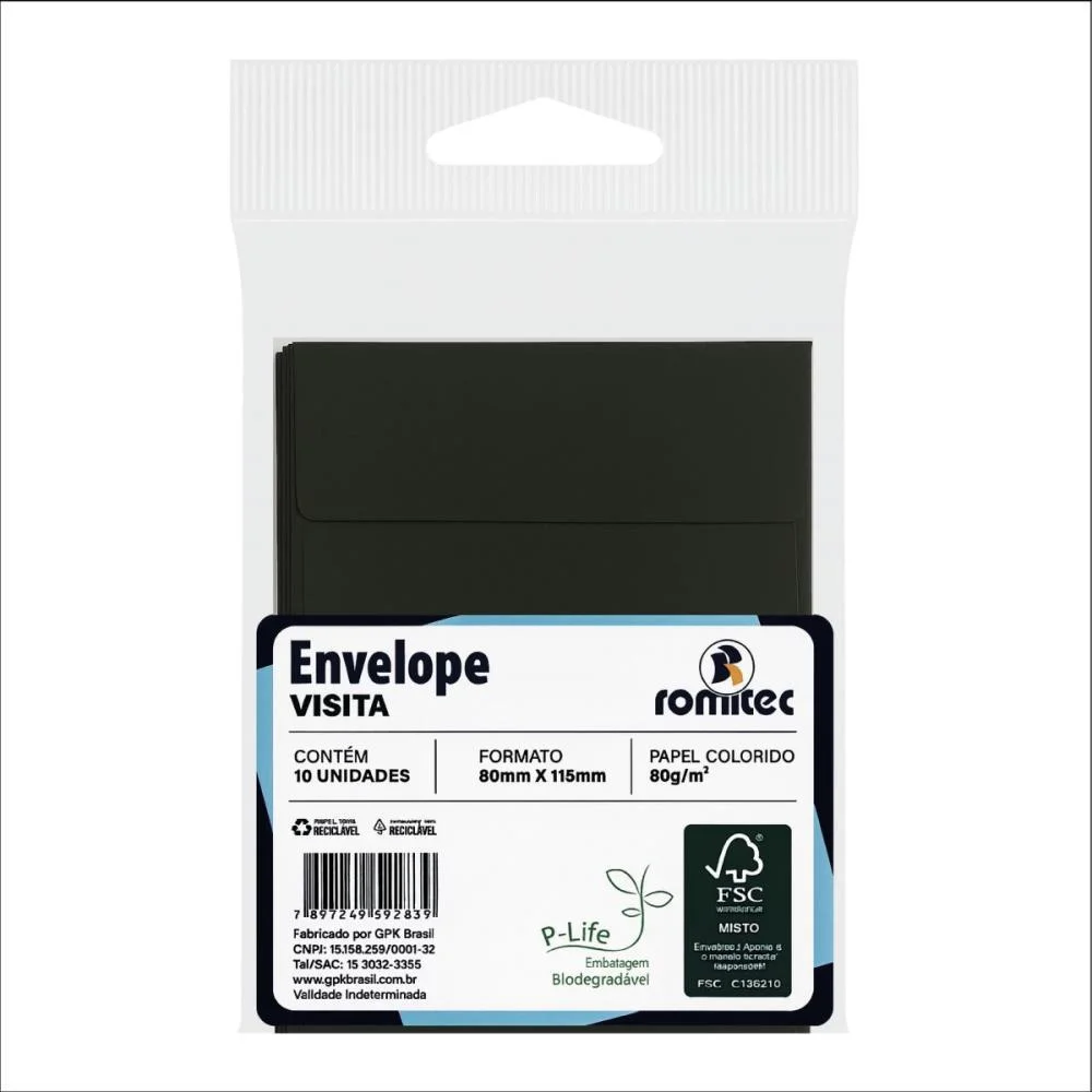 ENVELOPE COLORIDO VISITA 115X80MM PRETO 80G ROMITEC (BL.C/10) - imagem 4